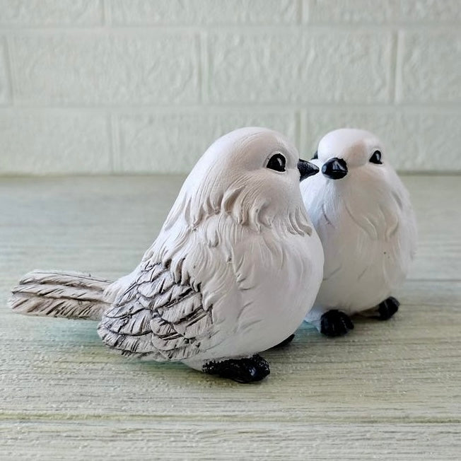 Snowy White Love Birds Duo Scultpure