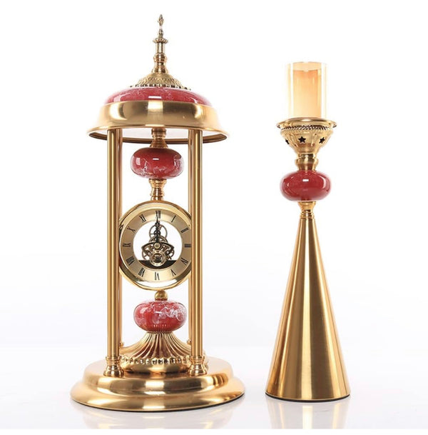 Taper Candlestick With Luxury Clock  Set of 3 )