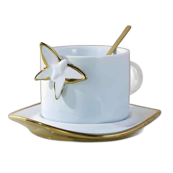 Butterfly Styled Coffee Cup, Spoon and Saucer