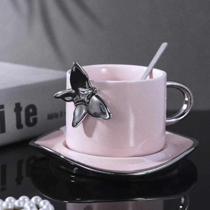 Butterfly Styled Coffee Cup, Spoon and Saucer