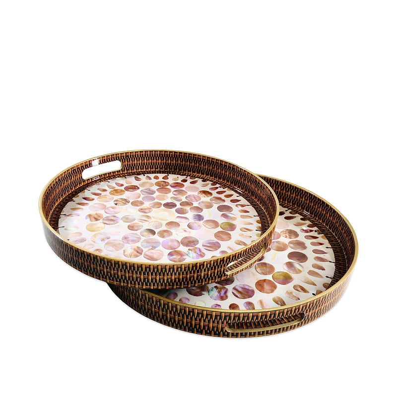 Braided Designed Gold Round Trays (Set of 2)