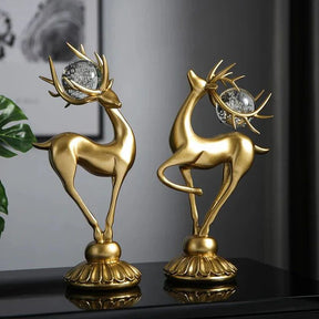 Crystal Ball Horns Deer Statue