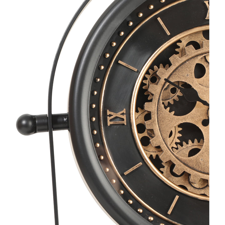 Black Metal Moving Gears Bedside Floating Desk Clock