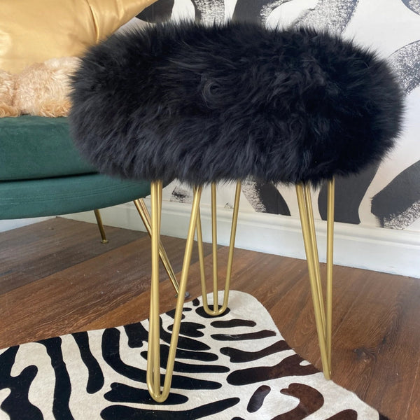 Metal Stool With Black Fur