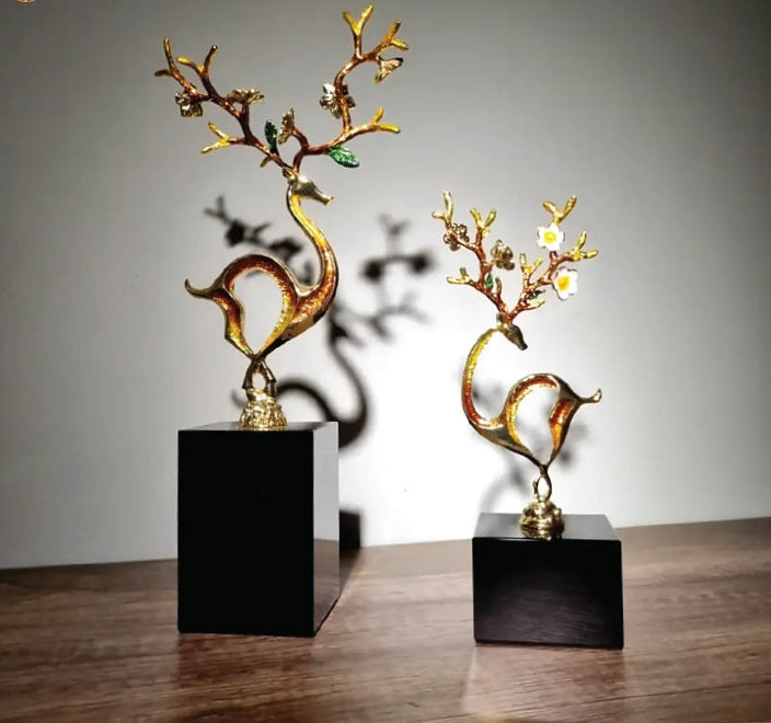 Nordic Sculptures l Modern Crystal Zinc Alloy Enamel Color Deer Home Ornament 2pc