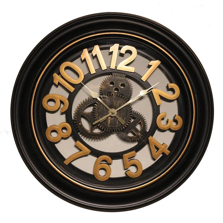 Gold Digited Brown Gears Wall Clock