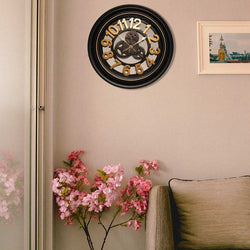 Gold Digited Brown Gears Wall Clock