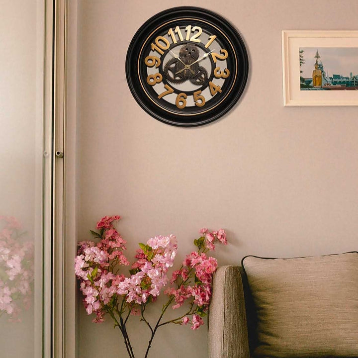 Gold Digited Brown Gears Wall Clock