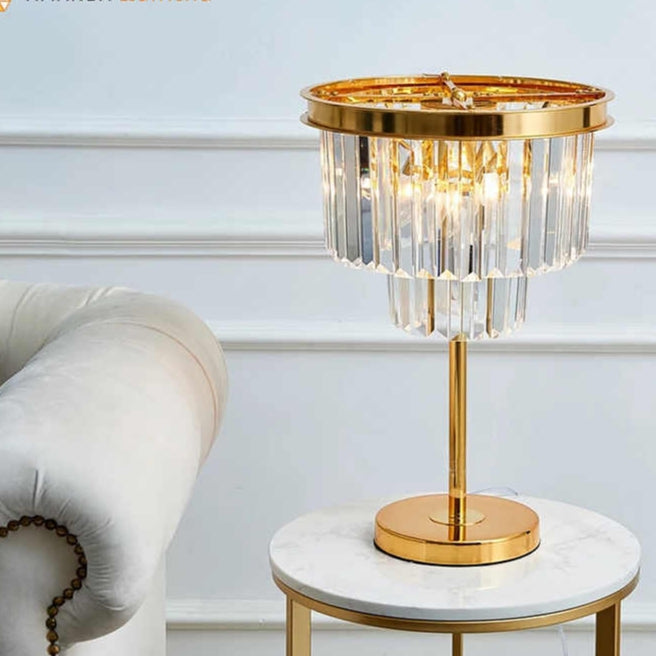 Modern 3 Tier Circular Crystal Table Lamp in Gold