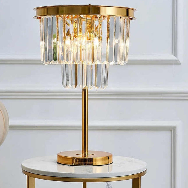 Modern 3 Tier Circular Crystal Table Lamp in Gold