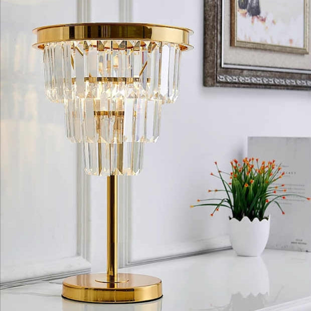 Modern 3 Tier Circular Crystal Table Lamp in Gold