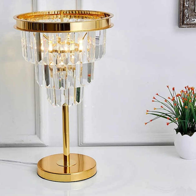 Modern 3 Tier Circular Crystal Table Lamp in Gold