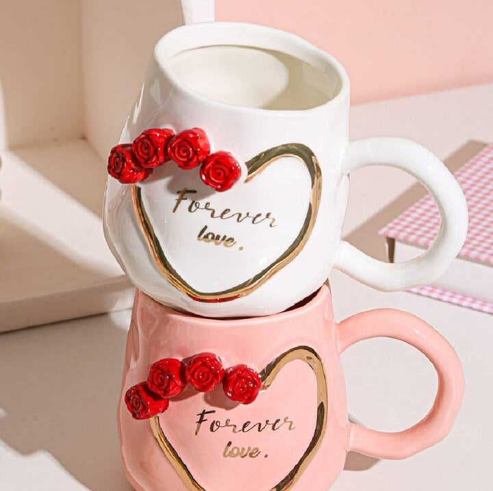 1Pc Ceramic Cup With Heart Design