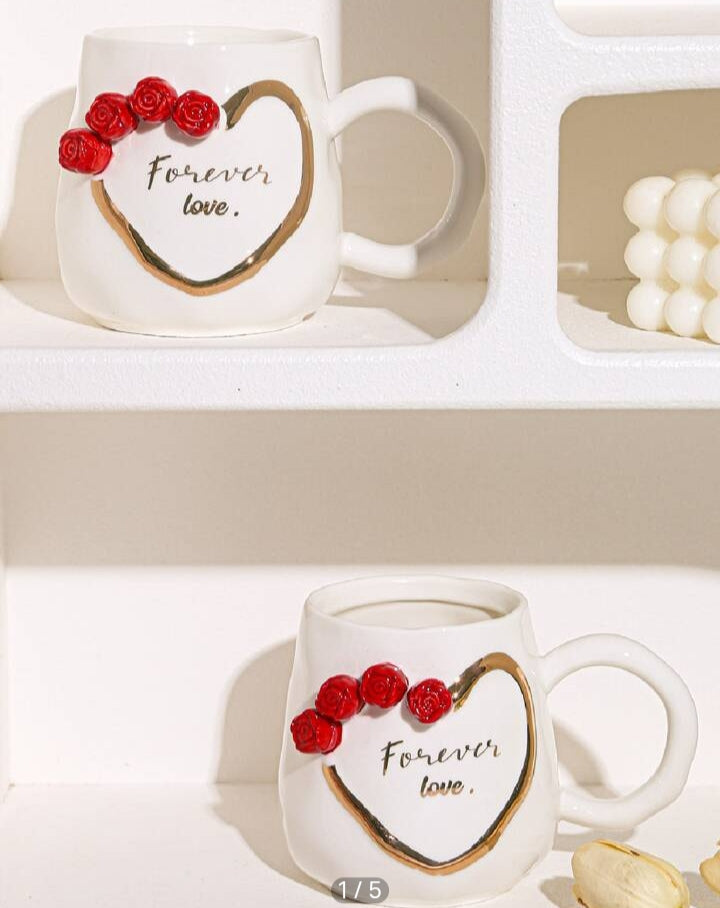 1Pc Ceramic Cup With Heart Design