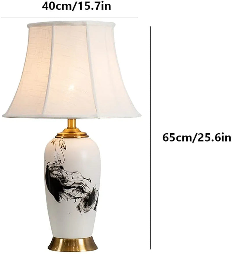 Chinese Table Lamp Vintage Bedside Lamp with Fabric Shade