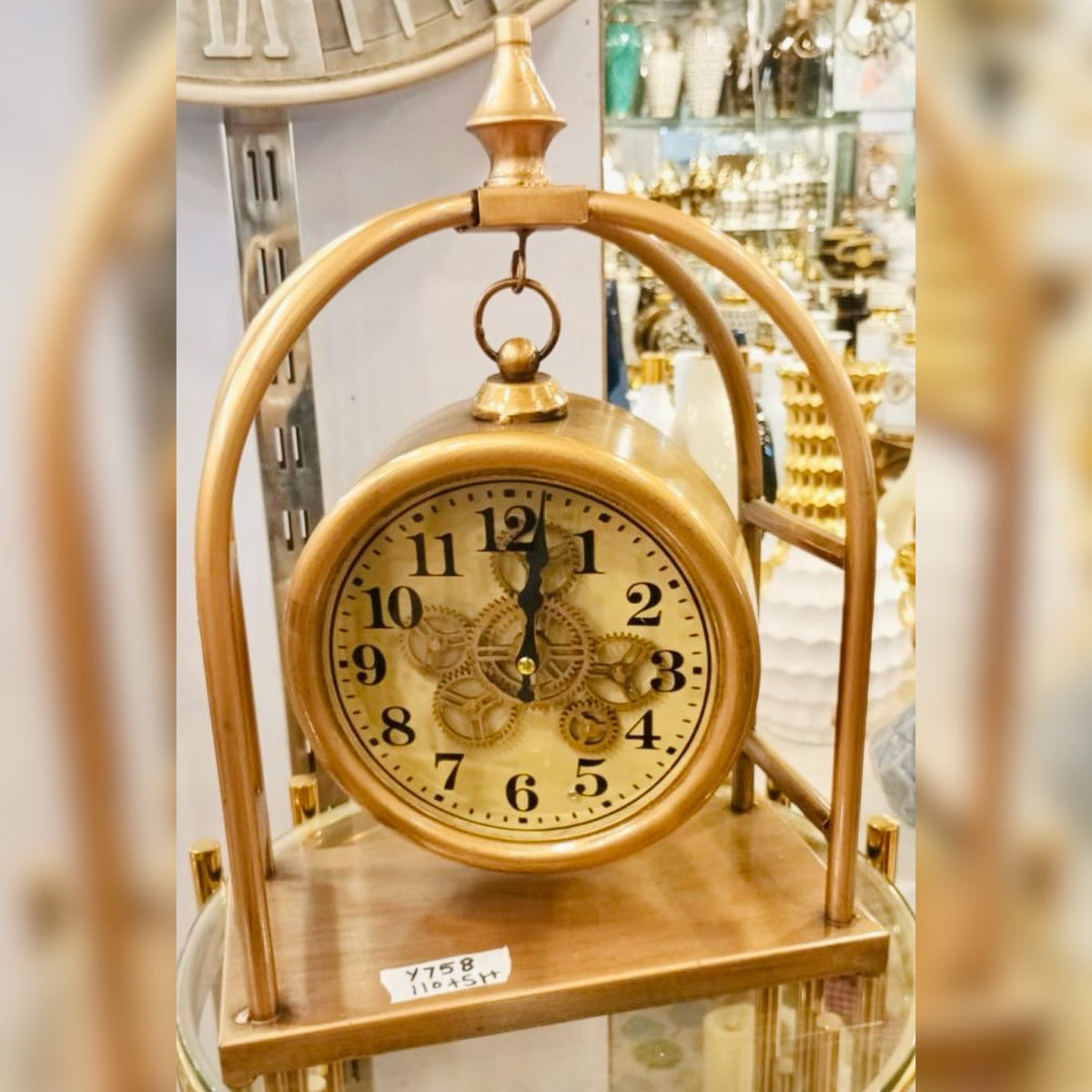 Exposed Gear Gold Table Clock