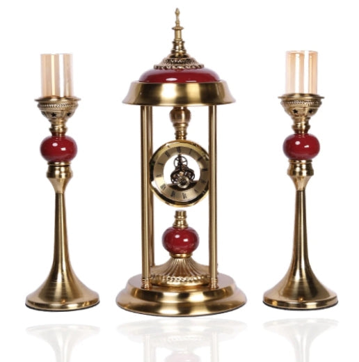 Taper Candlestick With Luxury Clock  Set of 3 )