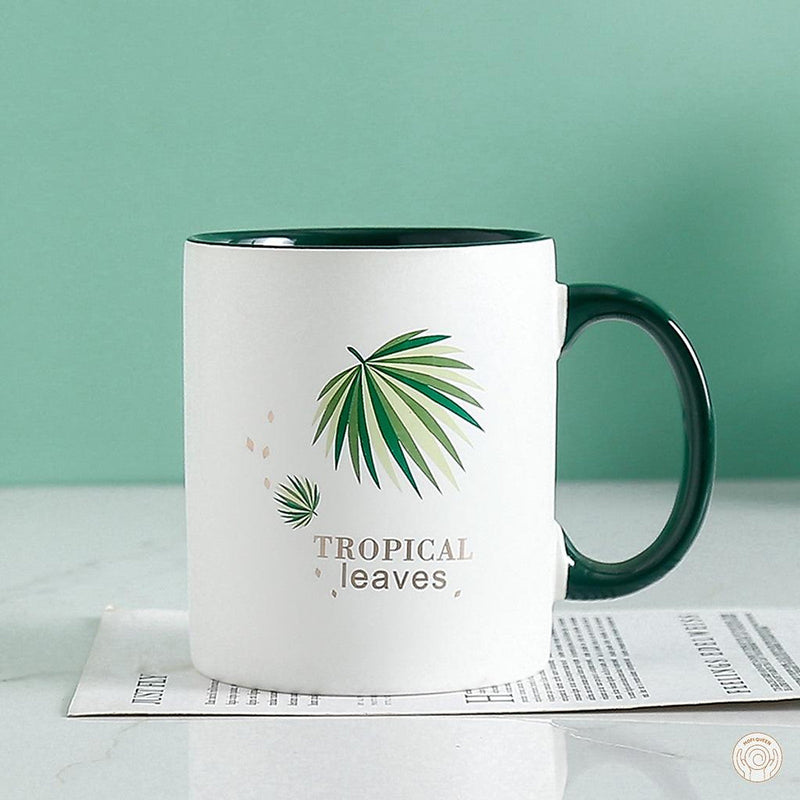 Ceramic Leaf Print Green Mug