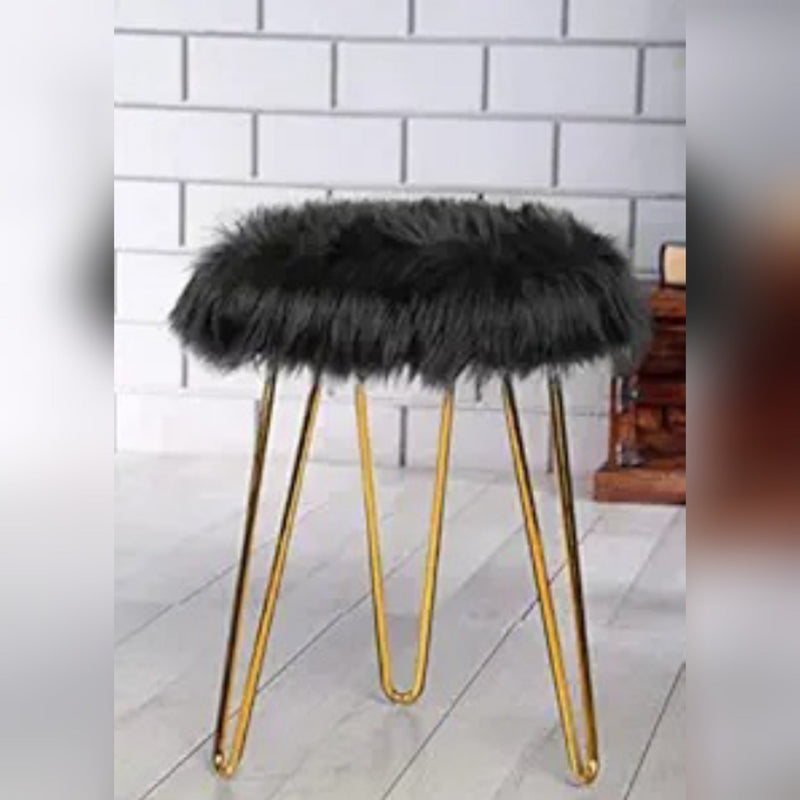 Metal Stool With Black Fur