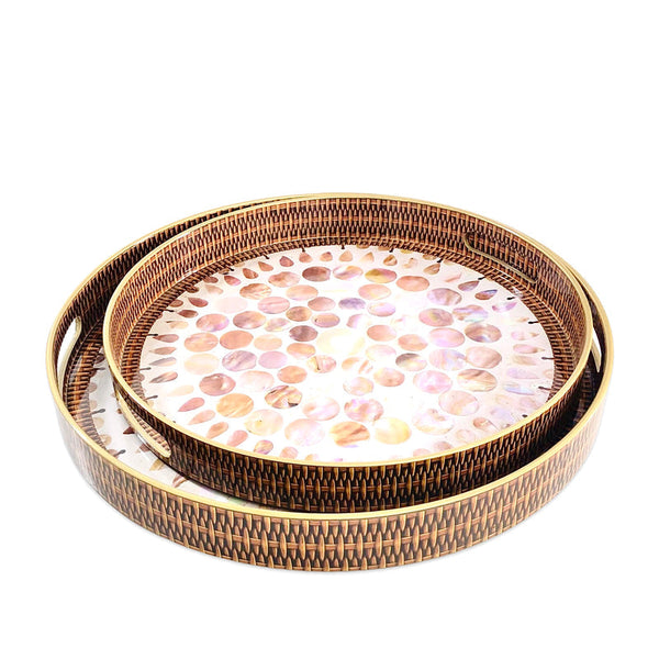 Braided Designed Gold Round Trays (Set of 2)