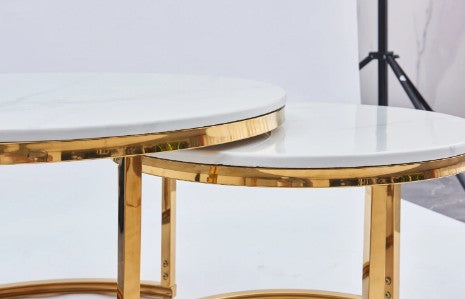 Stainless Steel & Marble Top Table Set