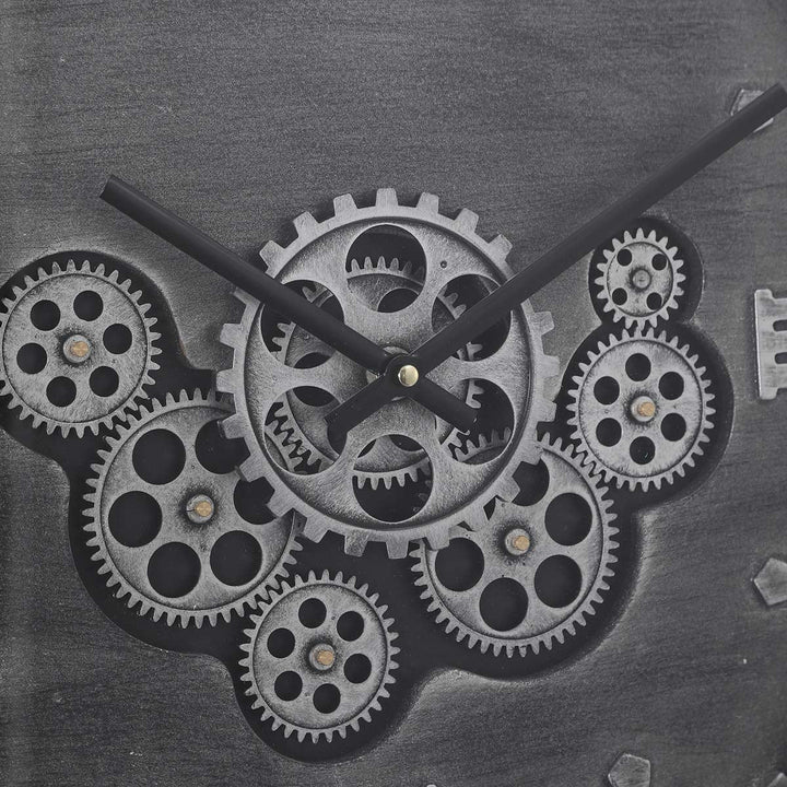 Industrial Black Grey Moving Gear Wall Clock