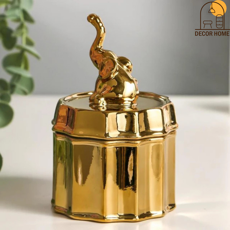 Golden Elephant Ceramic Box Storage Decor