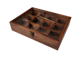 Sheesham Wood Spice Box ( 12  Compartments & A Spoon)