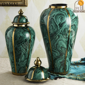 Classical Green Ripple Decorative Flowers Vases ( Set of 2 )