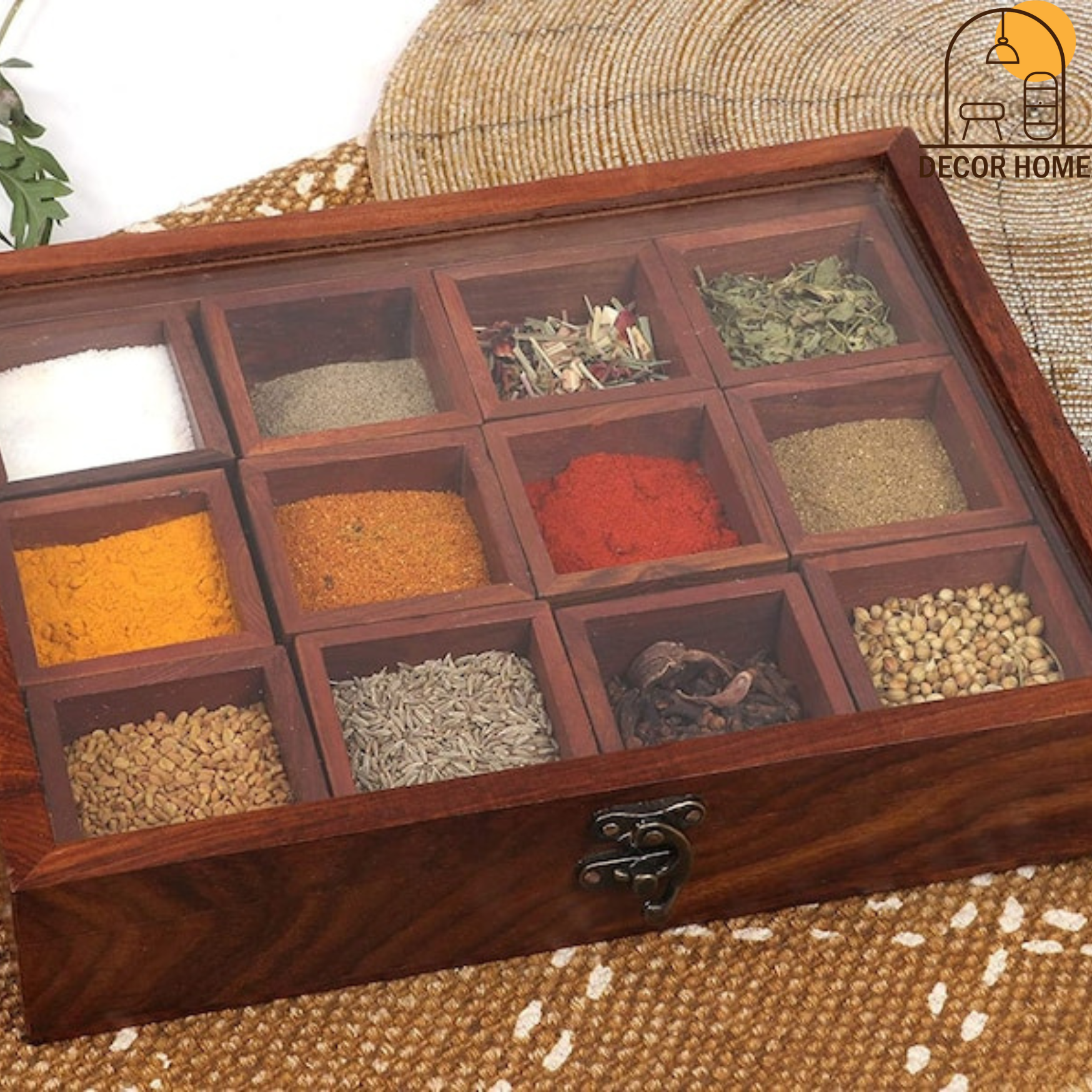 Sheesham Wood Spice Box ( 12  Compartments & A Spoon)