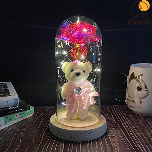 LED Eternal Teddy Bear Rose Decor