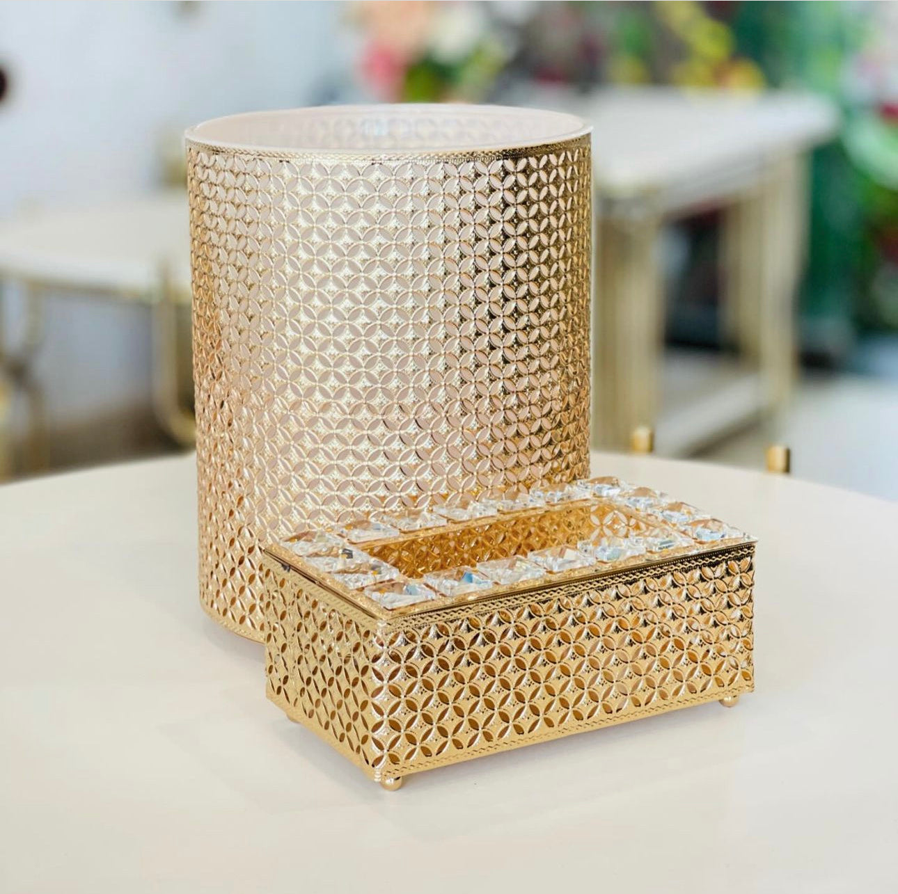 Metal Dustbin Tissue Box Set