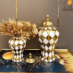 Electroplated Golden Ceramic Flower Vase ( Set of 2 )