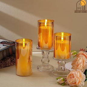Simile Gold Glass Flameless Candles Flickering ( Set of 3 )