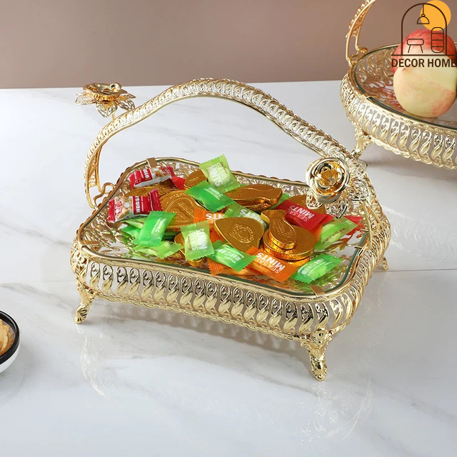 Storage Bowl Toughened Metal Glass Decor