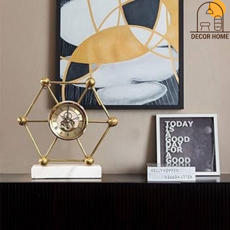 Hexagon Mantel Marble Clock