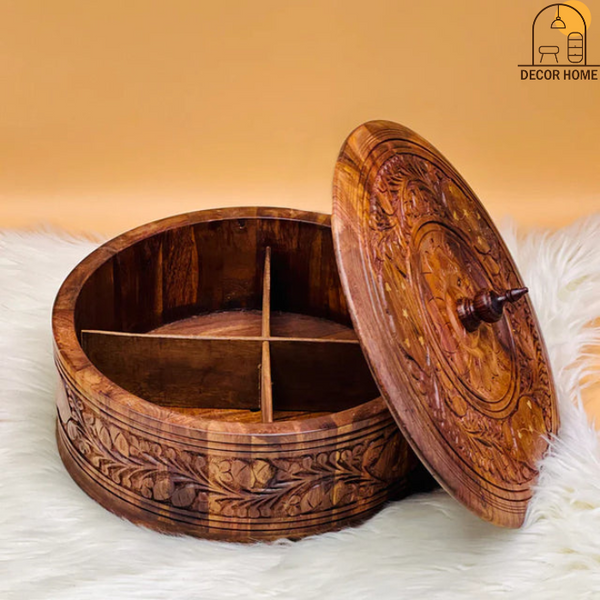 Wooden Carved Hotpot & Dry Fruit Box ( 2 in 1)