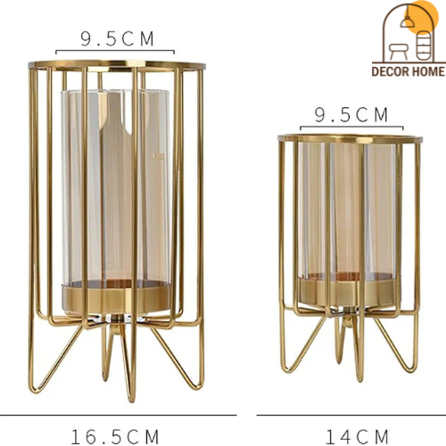 Glass Vase Decor, 30cm Modern Wrought Iron Hollow Line Design ( Set of 2 )