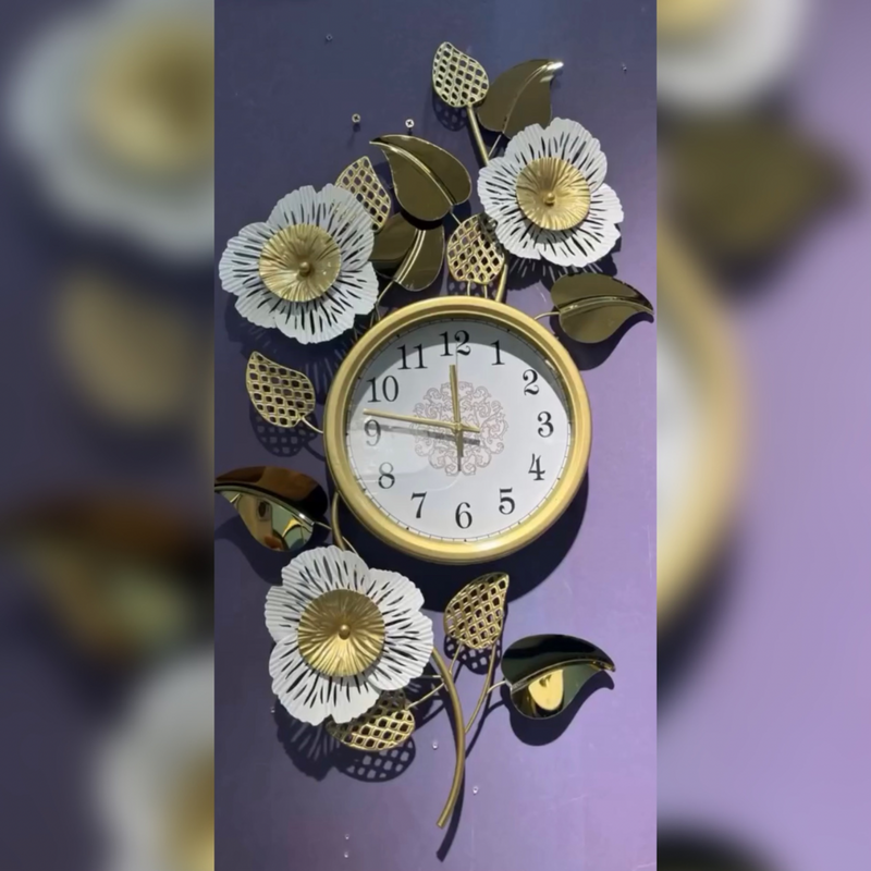 Vertical Metal Floral Wall Clock