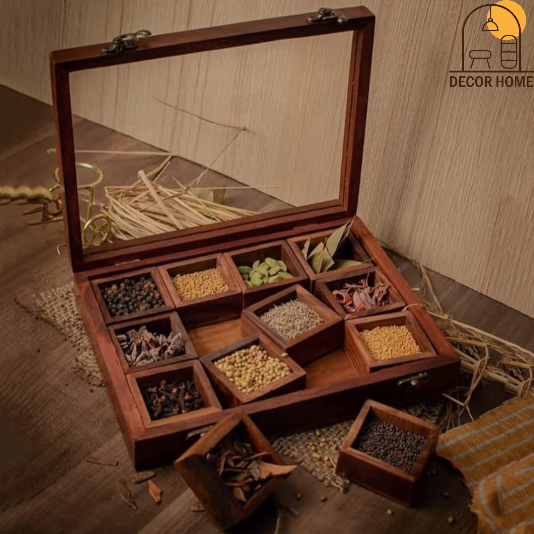 Sheesham Wood Spice Box ( 12  Compartments & A Spoon)