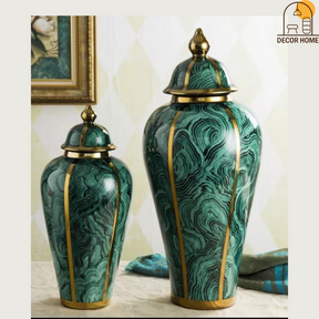 Classical Green Ripple Decorative Flowers Vases ( Set of 2 )