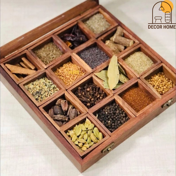 Sheesham Wood Spice Box ( 12  Compartments & A Spoon)