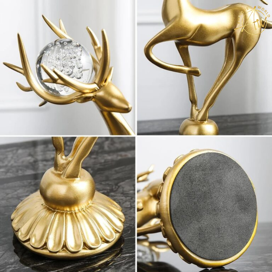 Crystal Ball Horns Deer Statue
