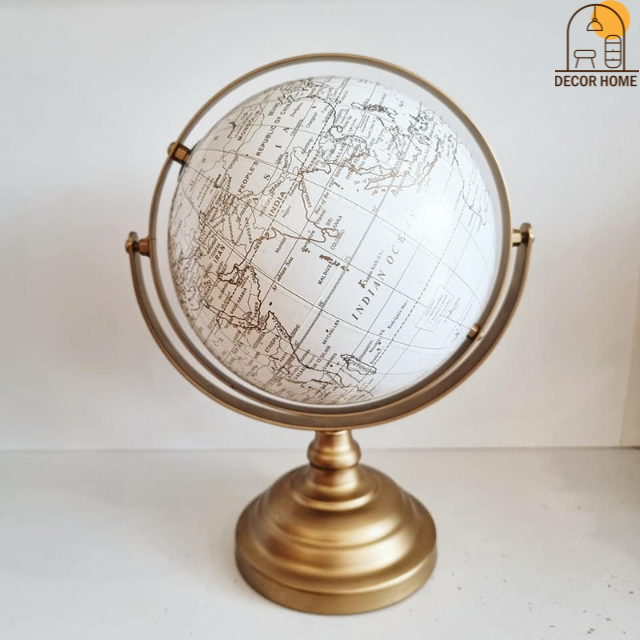 White World Map in Gold Metal Stand