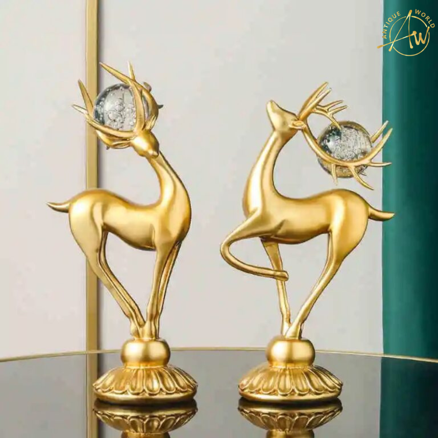 Crystal Ball Horns Deer Statue