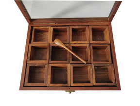 Sheesham Wood Spice Box ( 12  Compartments & A Spoon)