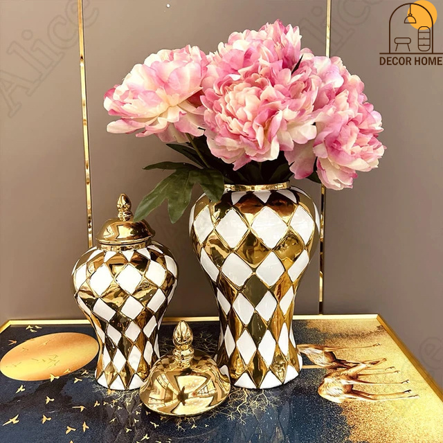 Electroplated Golden Ceramic Flower Vase ( Set of 2 )