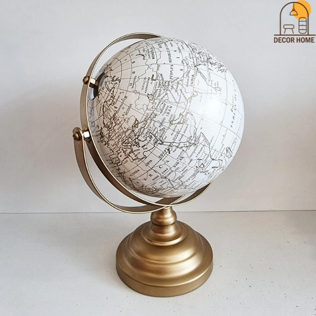 White World Map in Gold Metal Stand