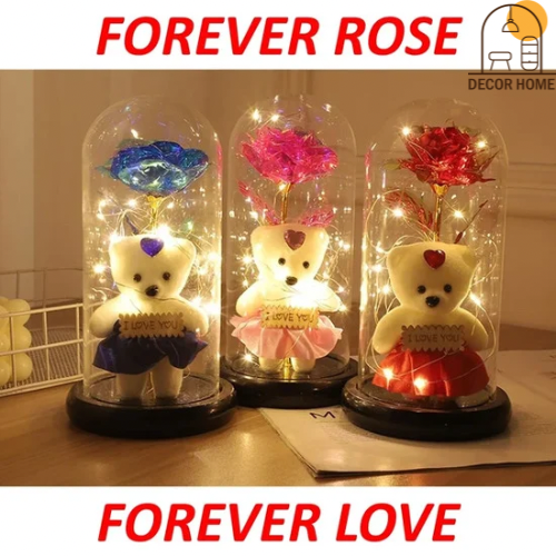 LED Eternal Teddy Bear Rose Decor