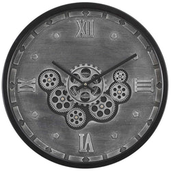 Industrial Black Grey Moving Gear Wall Clock